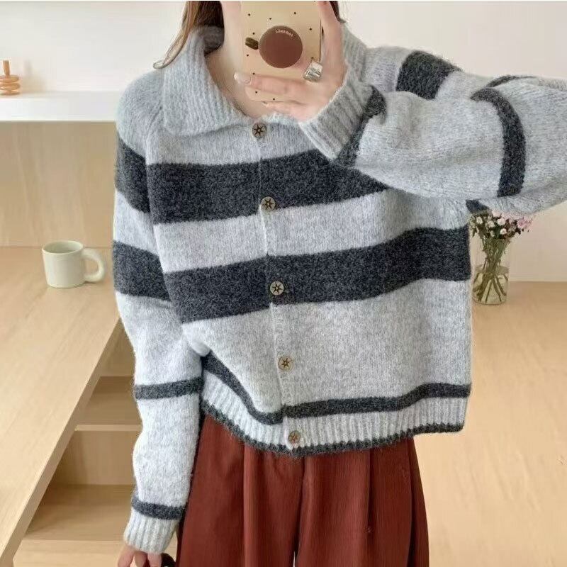 【outer】ボーダー柄ニットカーデ　M28610