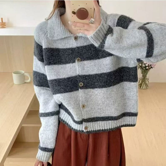 【outer】ボーダー柄ニットカーデ　M28610