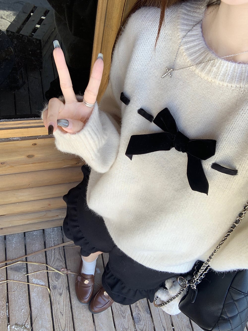 【tops】リボン付きニットセーター　M28635
