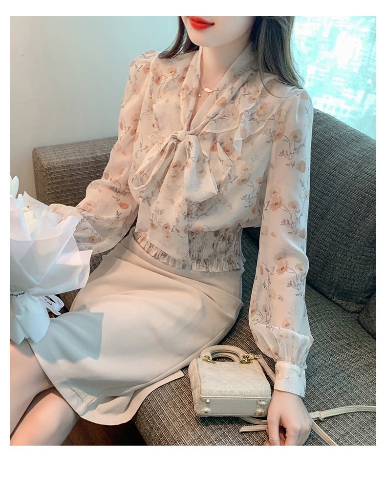 【tops】リボン付きブラウス　M29388