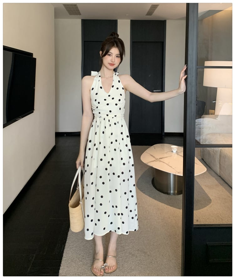 【dress】バックリボンドット柄ワンピース　M24012