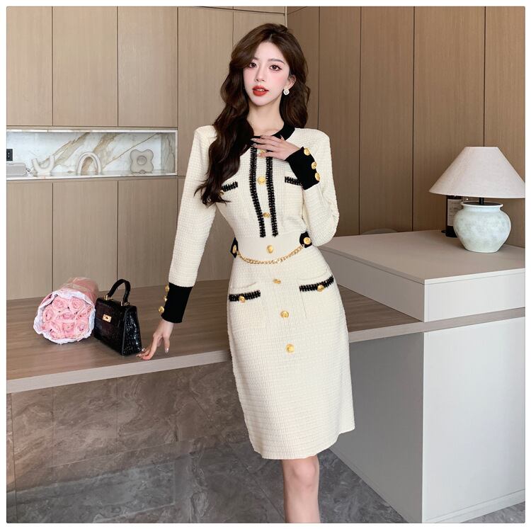 【dress】秋冬長袖ニットワンピース G18991