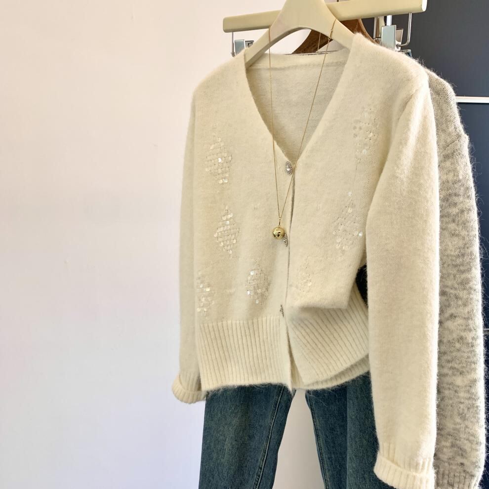 【outer】スパンコールニットカーデ　M29266