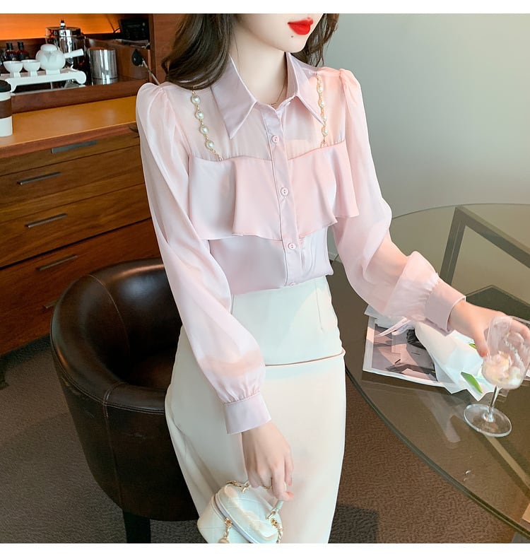 【tops】フリルシャツトップス　M25659