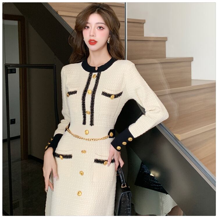 【dress】秋冬長袖ニットワンピース G18991