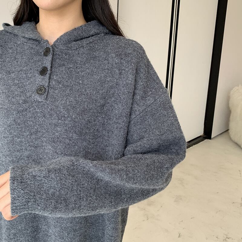 【dress】フード付きロングニットワンピース　N2186