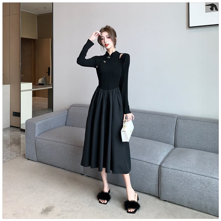 【dress】ニット切り替えワンピース　M25547