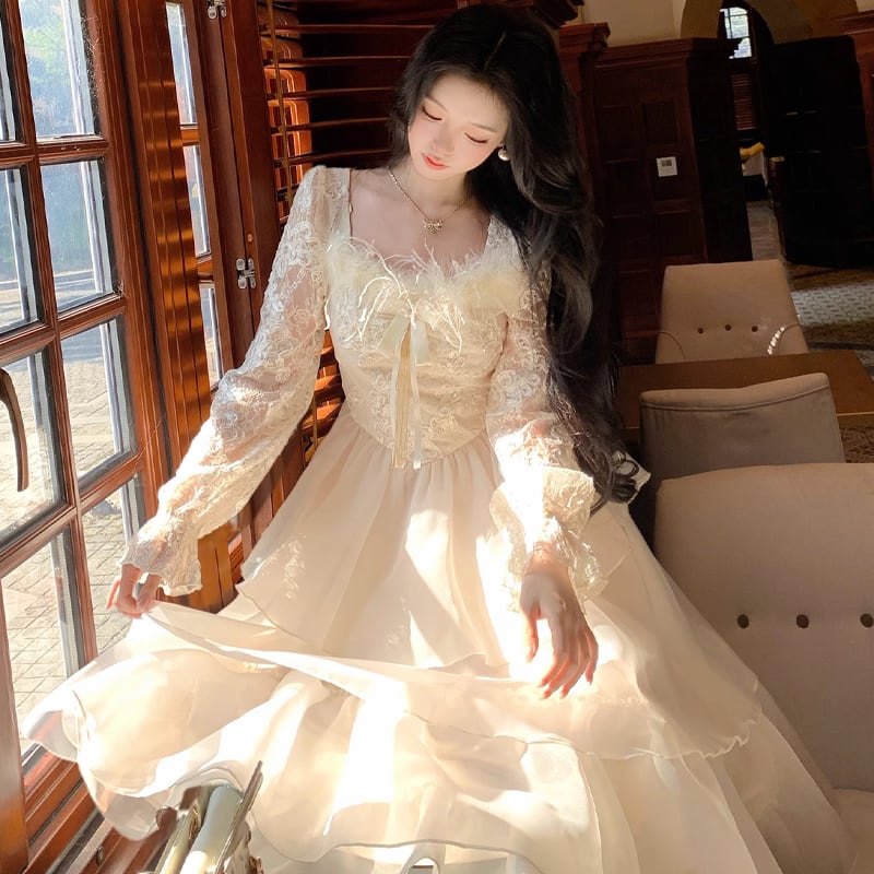 【dress】ファードッキングレースワンピース Q7600