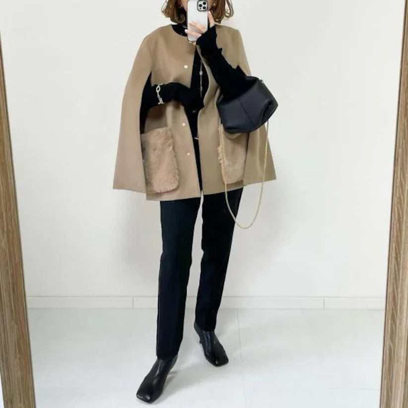 【outer】ポケットファーケープコートF8469