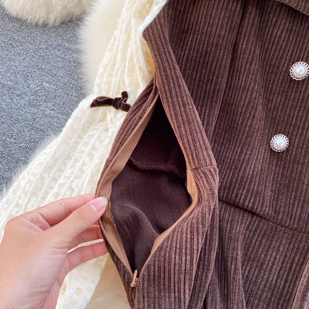 【dress】ファッションレトロスウィートデザインレース切り替えパフスリーブワンピース G3200