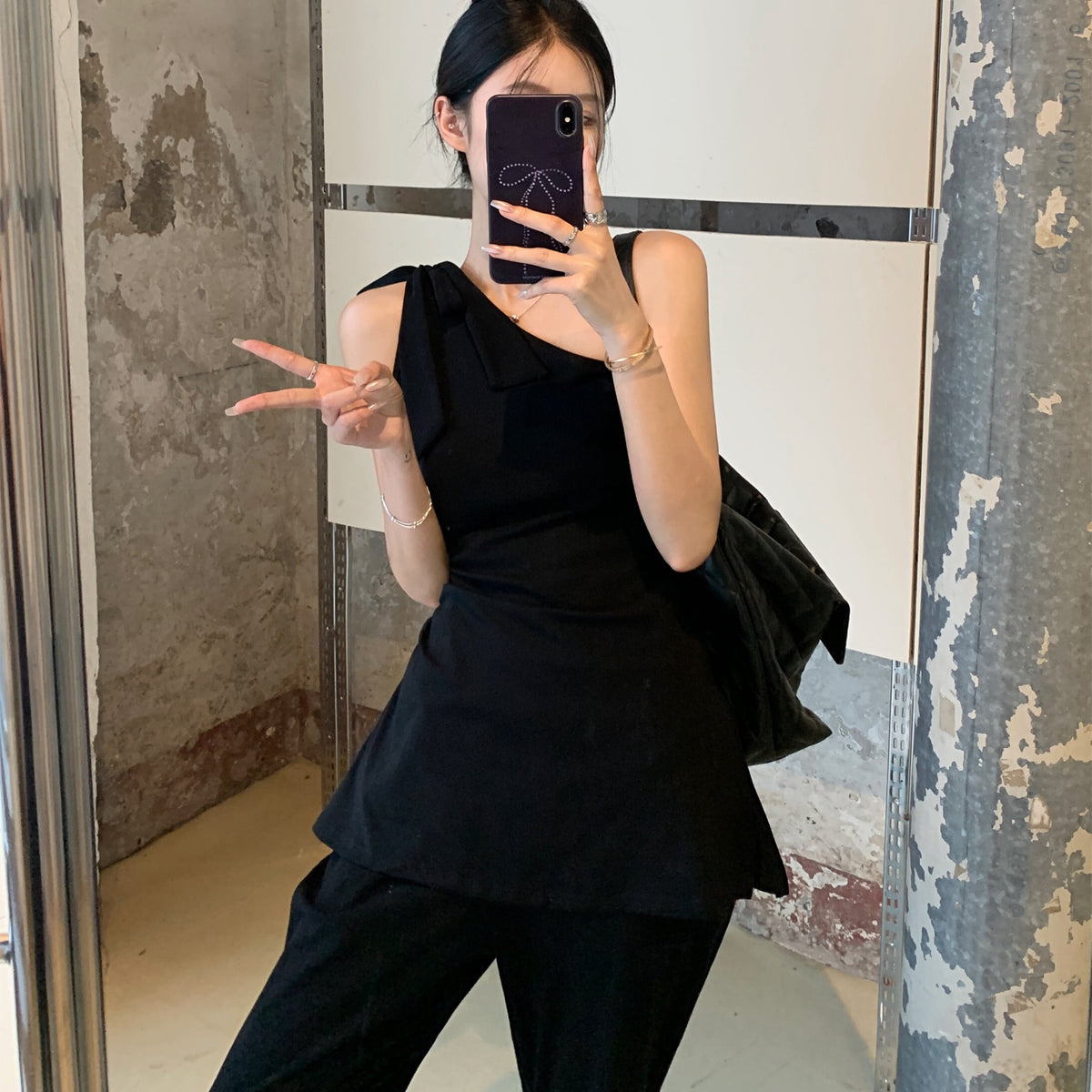 【set】オフショルダートップス×パンツセット　M24699