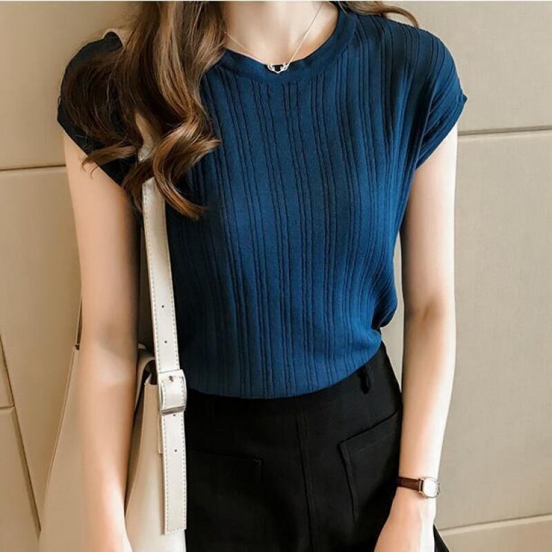 【tops】ファッションラウンドネック半袖ニットゆったり着まわしTシャツ