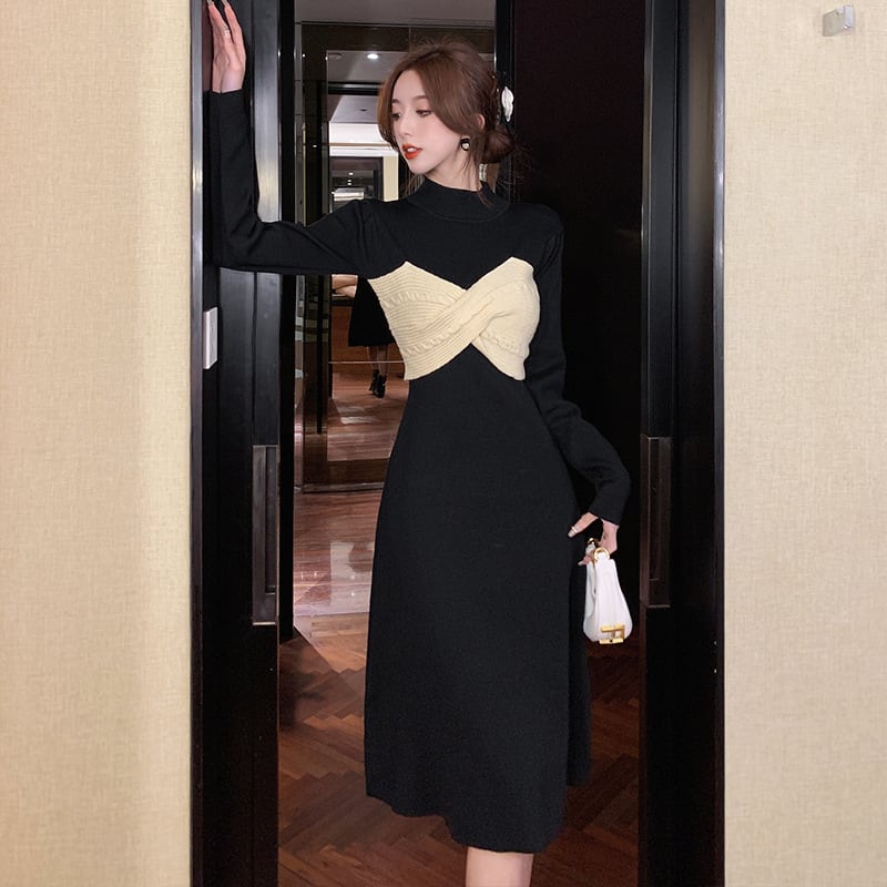【dress】リボン切り替えニットワンピース　M28579
