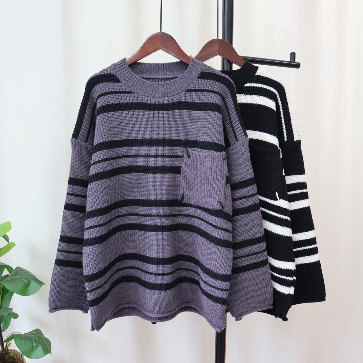 【tops】ボーダー柄ニットセーター　M18925
