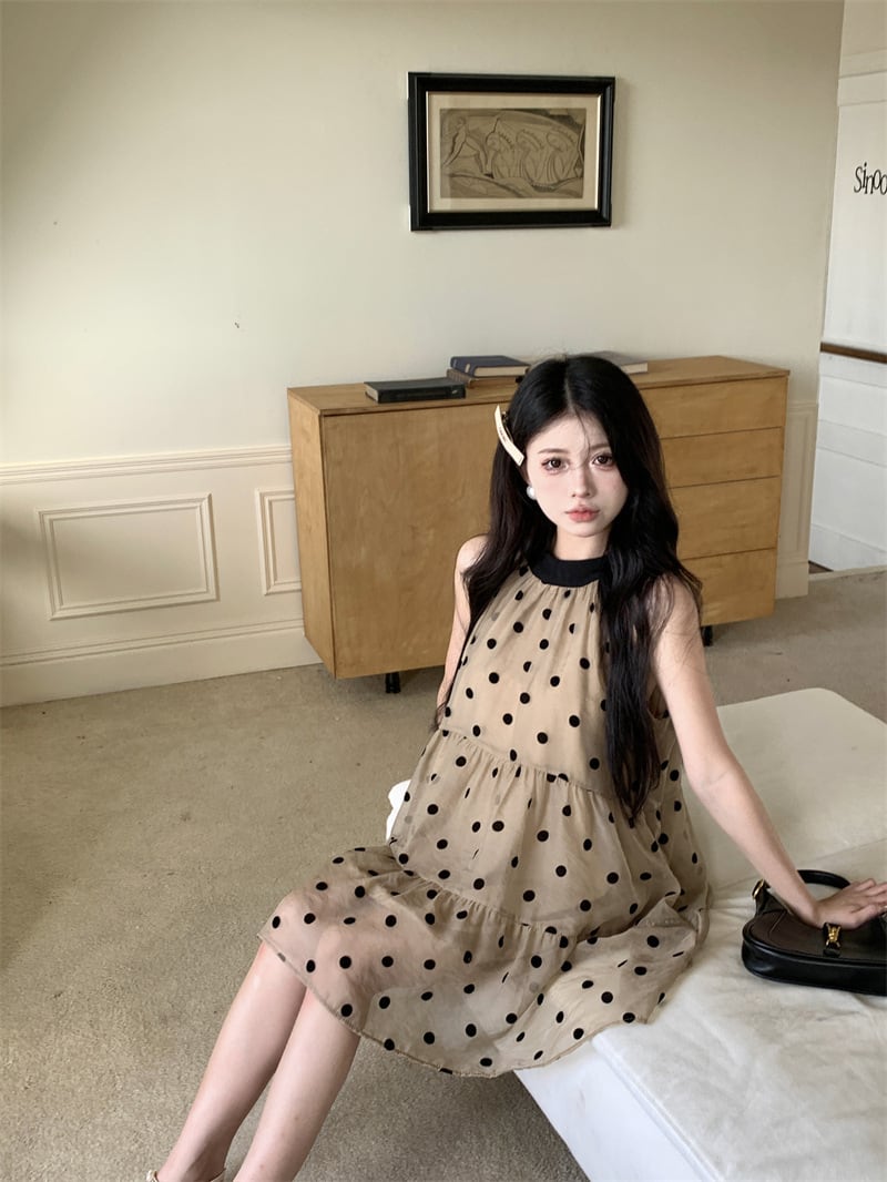 【dress】ノースリーブドット柄ワンピース　M24615