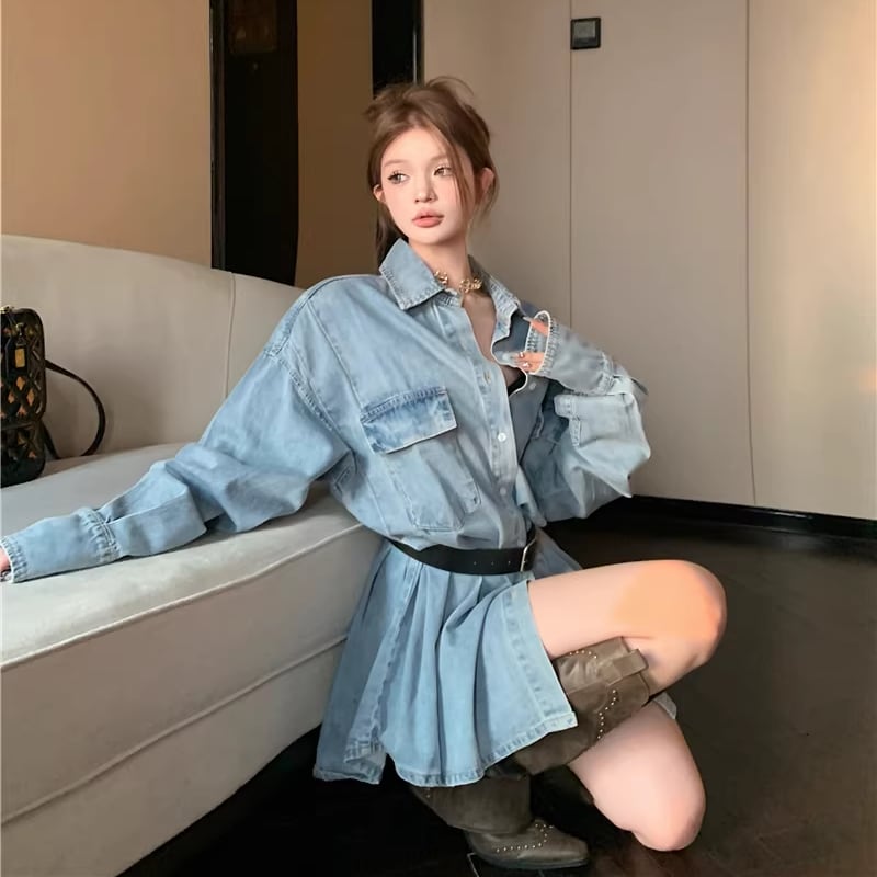 【dress】Aラインデニムワンピース Q8179