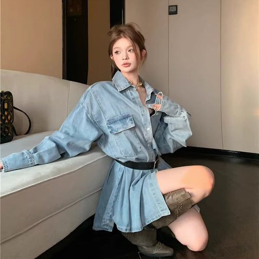 【dress】Aラインデニムワンピース Q8179