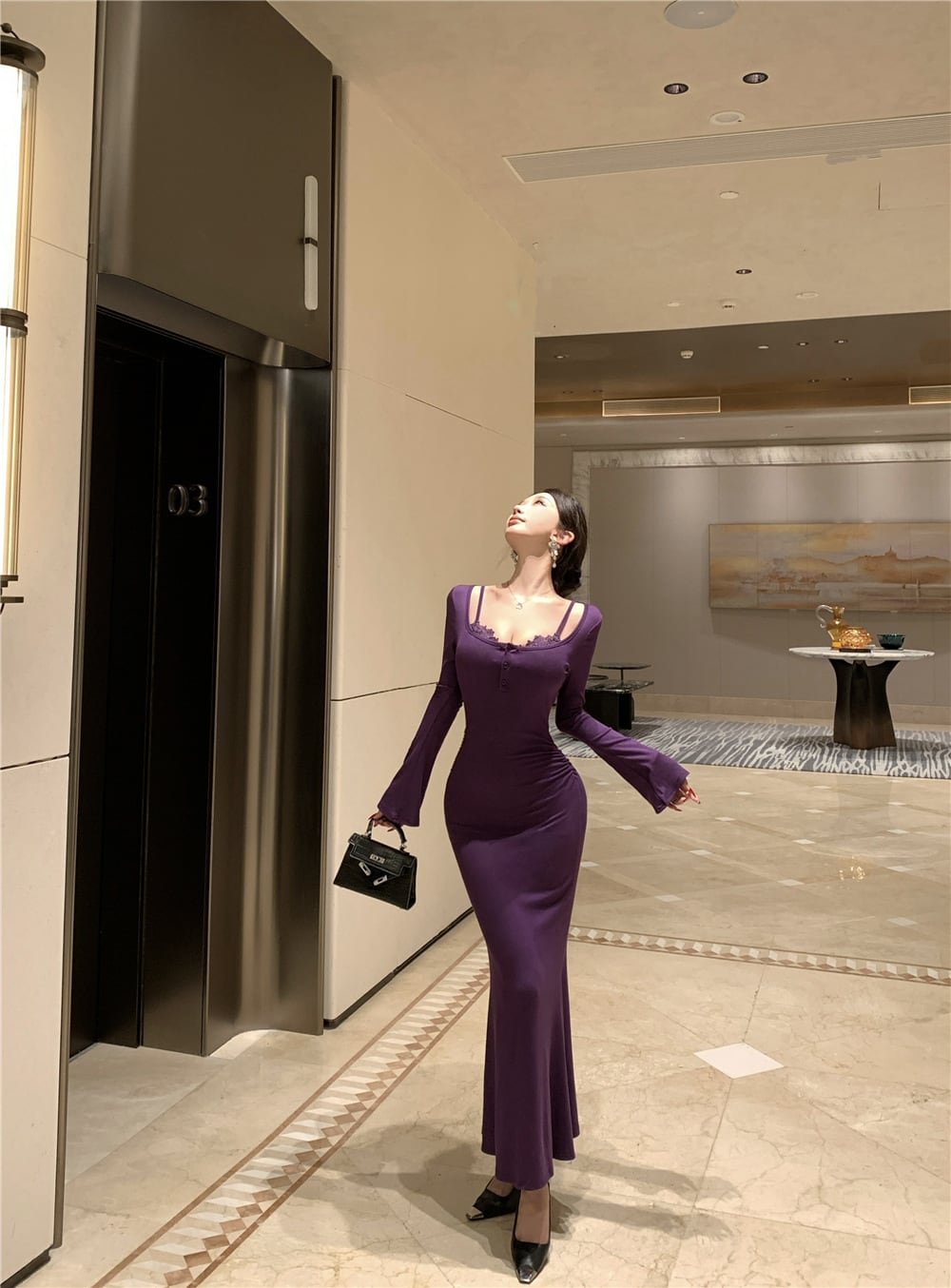 【dress】レースフェイクレイヤードワンピース Q7514