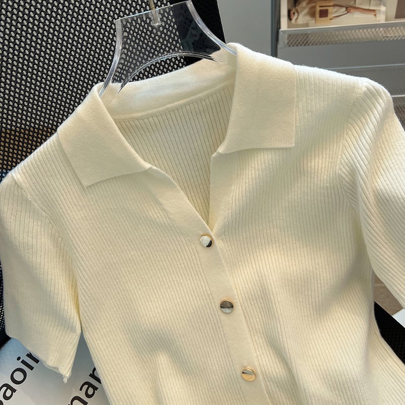 【tops】POLOネックニットＴシャツF7401