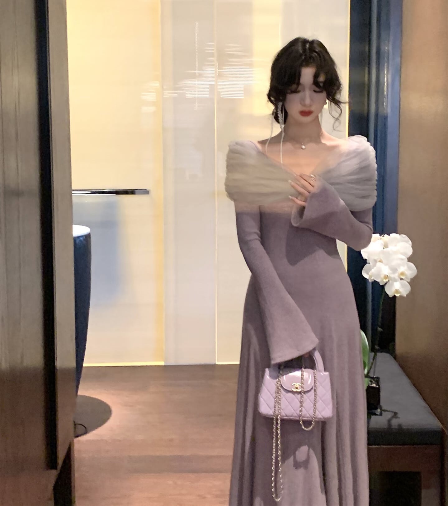 【dress】チュールドッキングニットワンピース　N3460