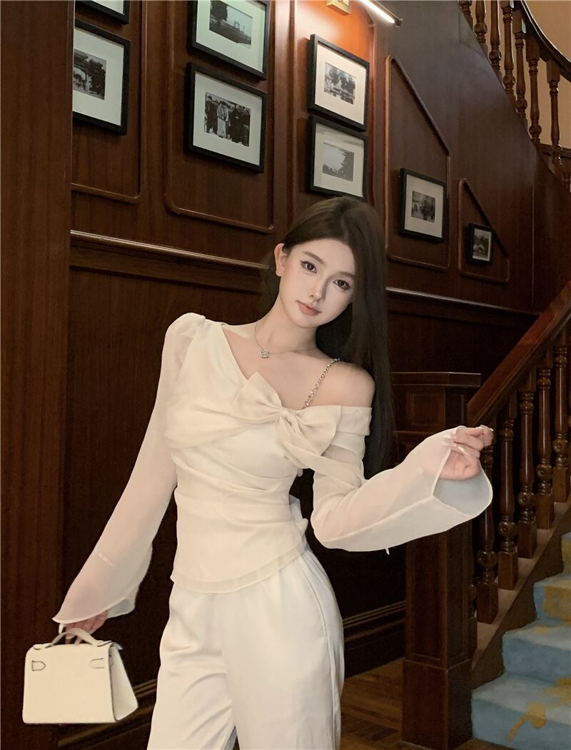 【tops】リボン付きオフショルダートップス　M28459