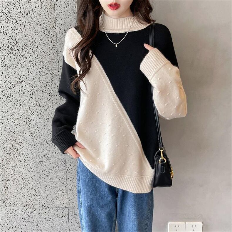 【tops】配色ニットセーター　M18699