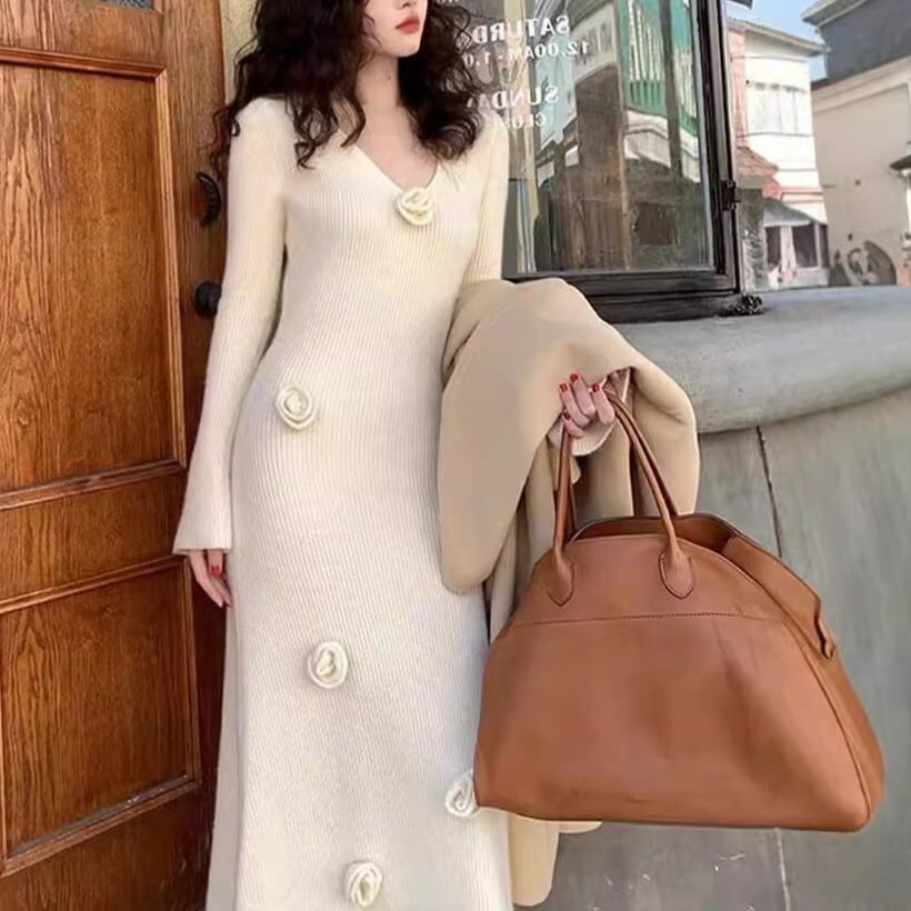 【dress】立体フラワーニットワンピース　M26363