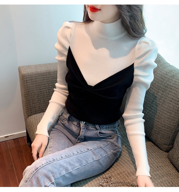 【tops】ドッキングニットトップス　M18855