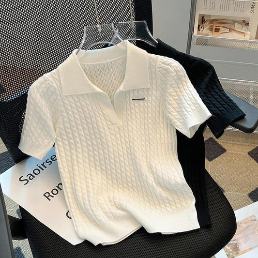 【tops】POLOネックニットＴシャツF7402