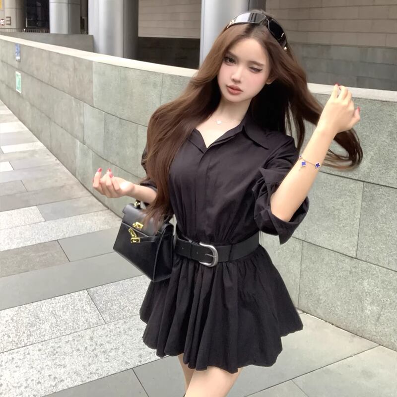 【dress】ベルト付きシャツワンピース Q7904