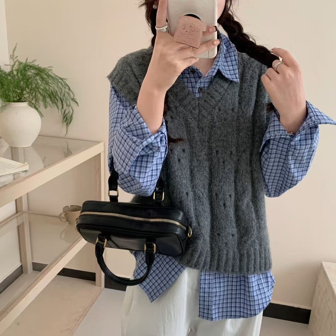 【tops】Vネックニットベスト　M29071