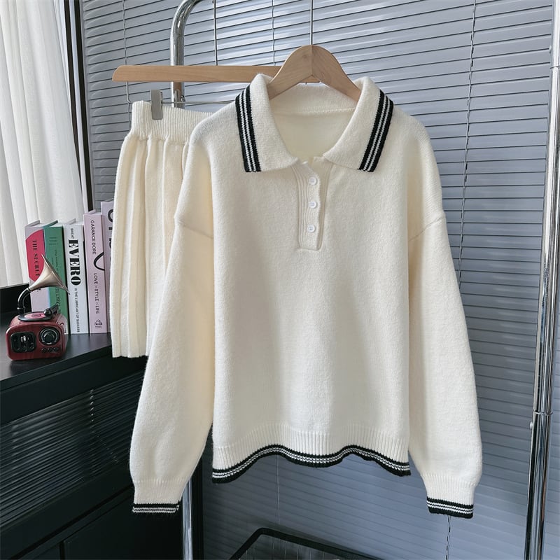 【set】POLOネックニットセーター+スカートセット　M26884