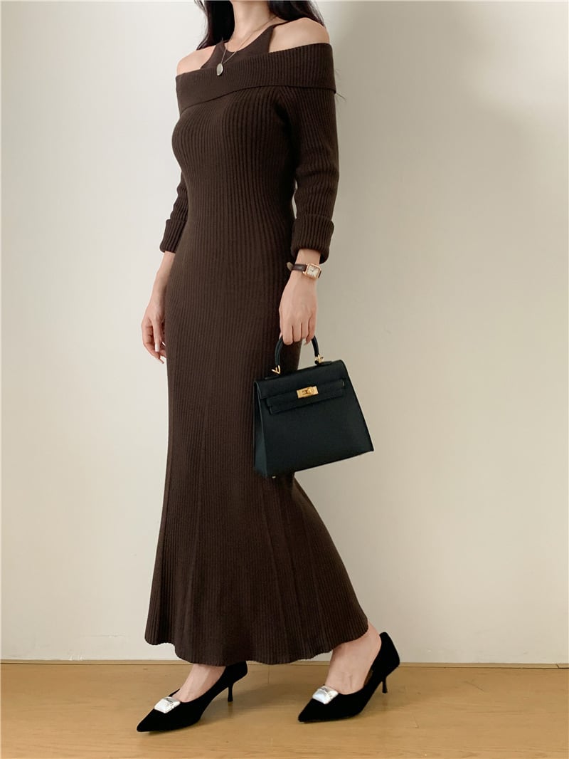 【dress】オフショルダーマーメイドニットワンピース　N2767
