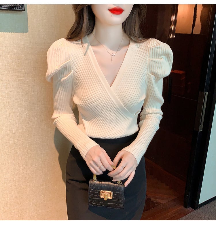 【tops】Vネックニットトップス　M28250