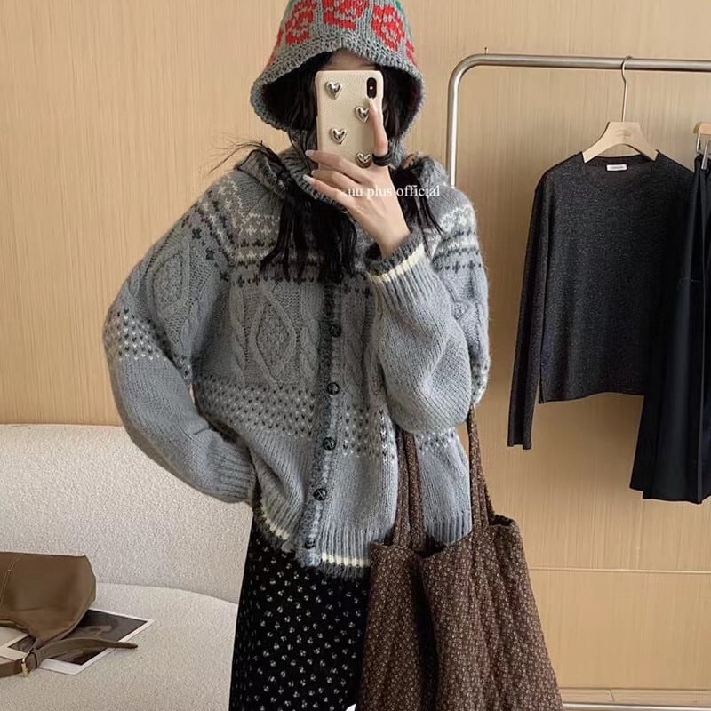 【outer】ジャカードニットカーデ　M27129