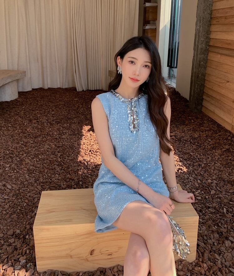 【dress】スパンコール付きツイードワンピース　N2554