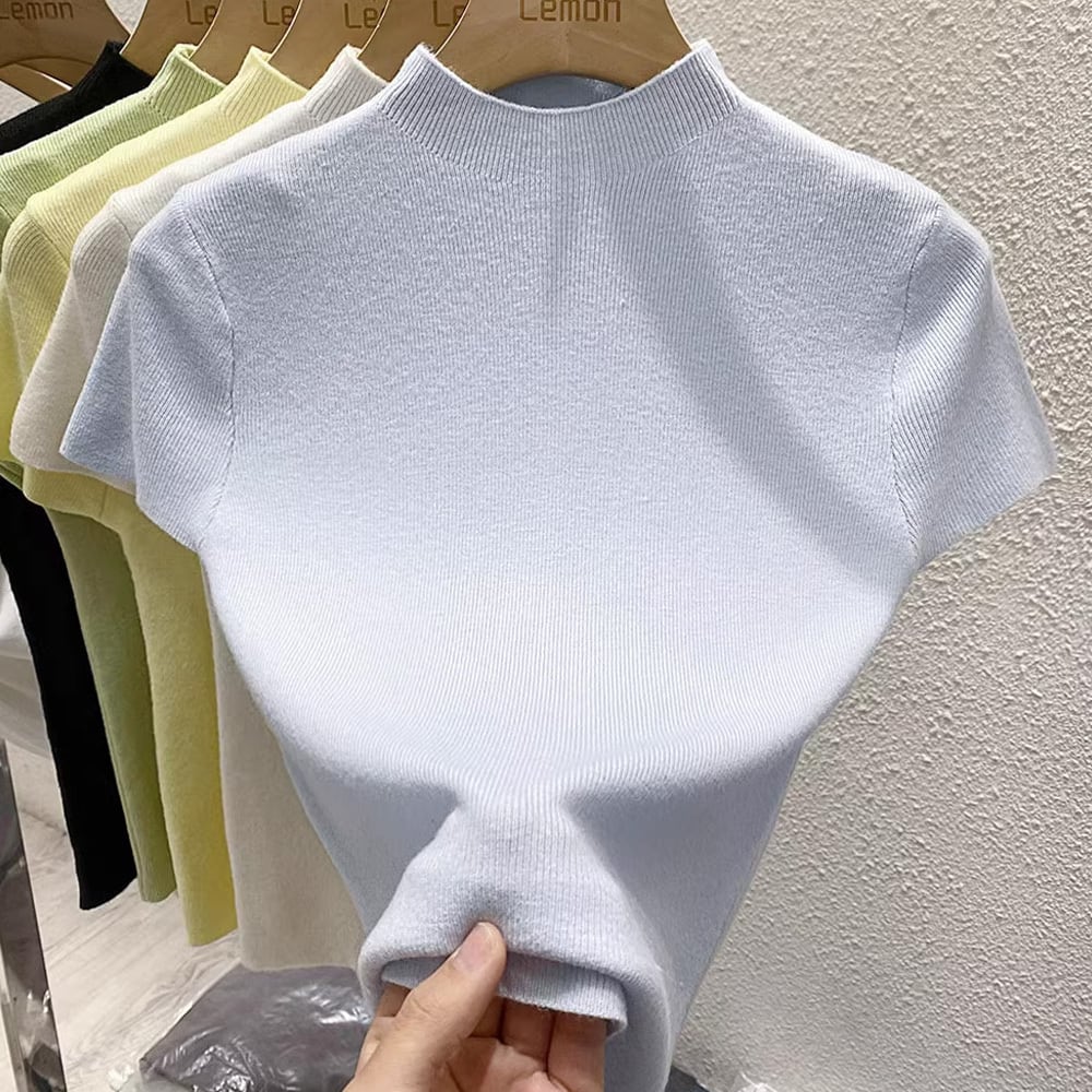 【tops】3色ニットＴシャツF7216