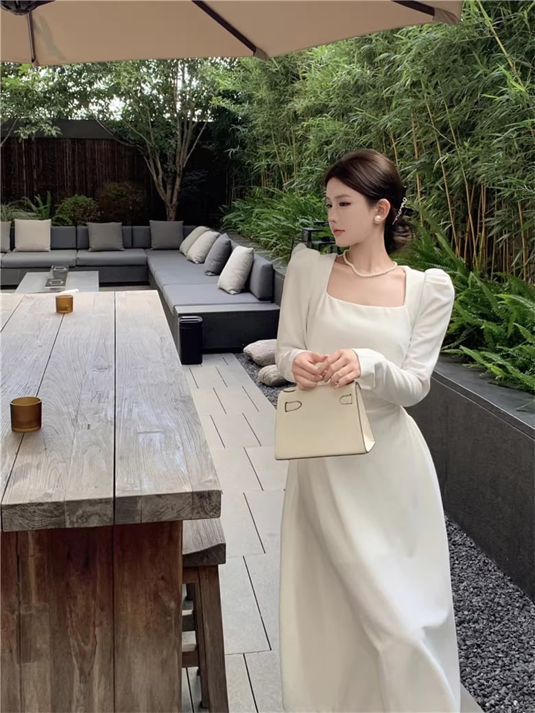 【dress】スクエアネックロングワンピース Q8111