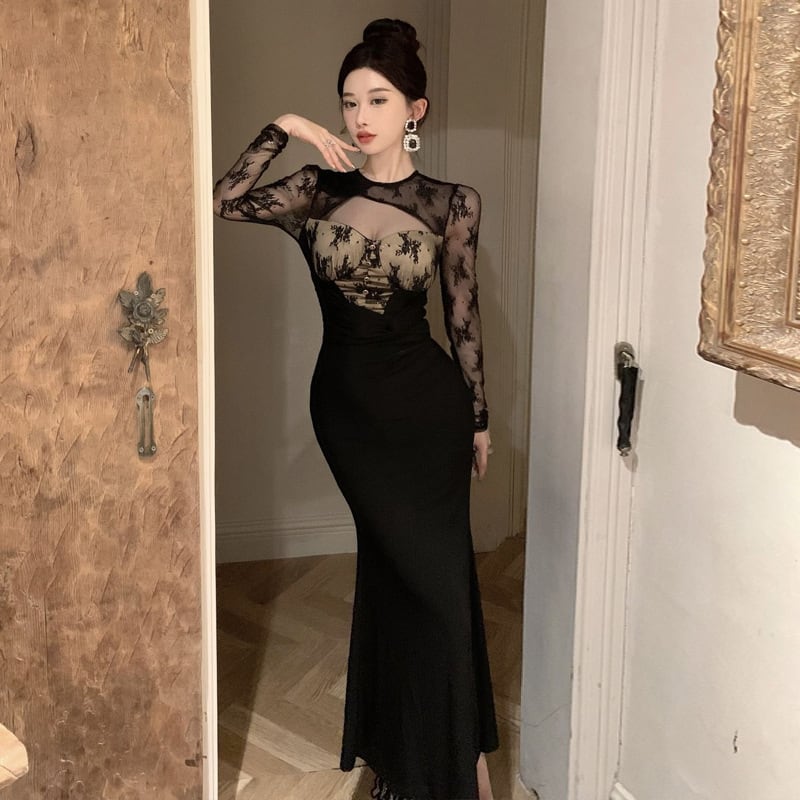 【dress】レース切り替えマーメイドワンピース G21514