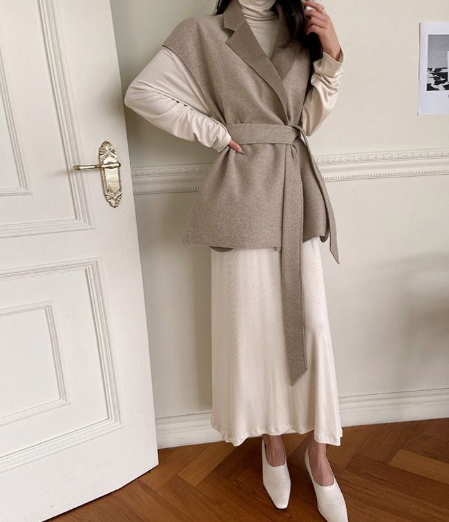 【tops】大きいラペルウエストリボンチョッキF8464