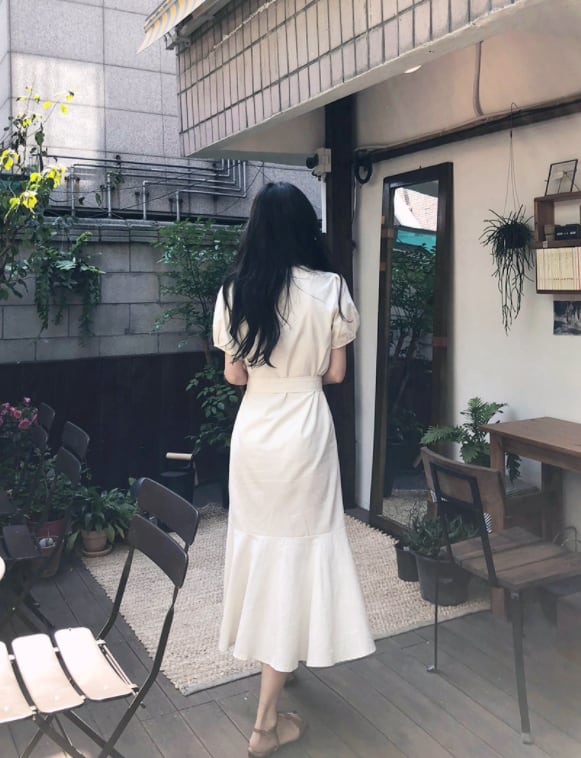 【dress】ファッションand清新！気質満点Vネック無地着痩せワンピース