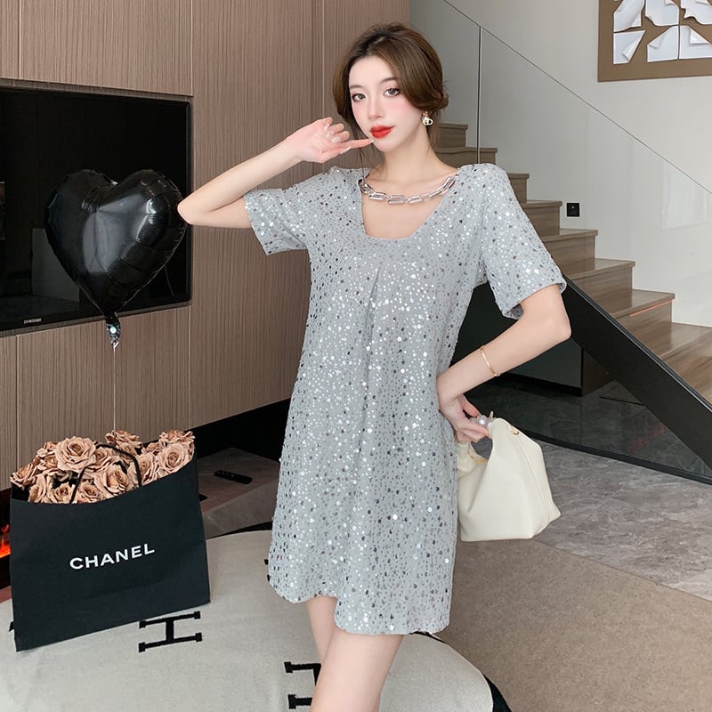 【dress】Vネックスパンコールワンピース G21106