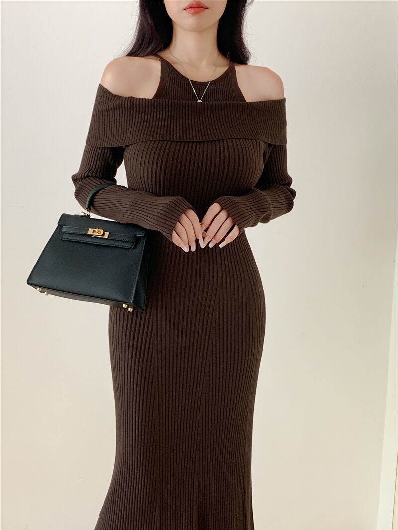 【dress】オフショルダーマーメイドニットワンピース　N2767