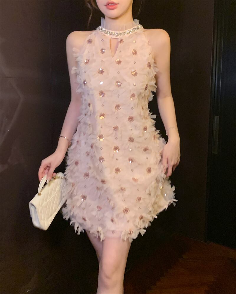 【dress】フラワーモチーフホルターネックワンピース　M24639