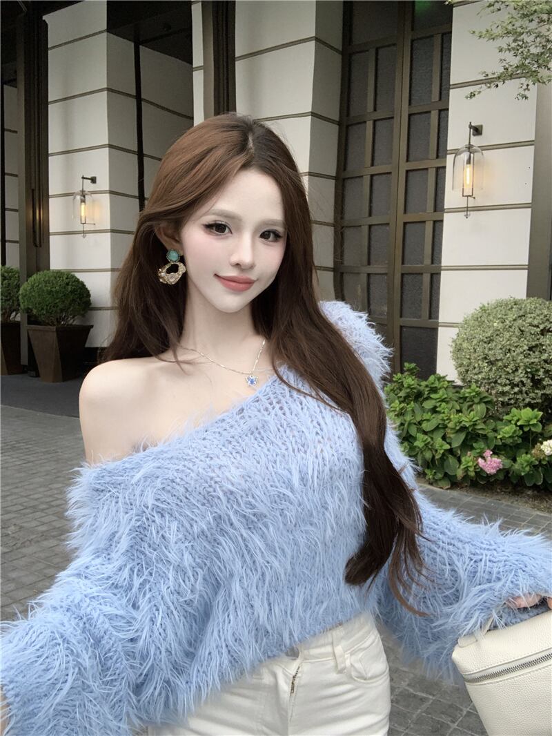 【tops】シャギーオフショルダーニットセーター　M28660