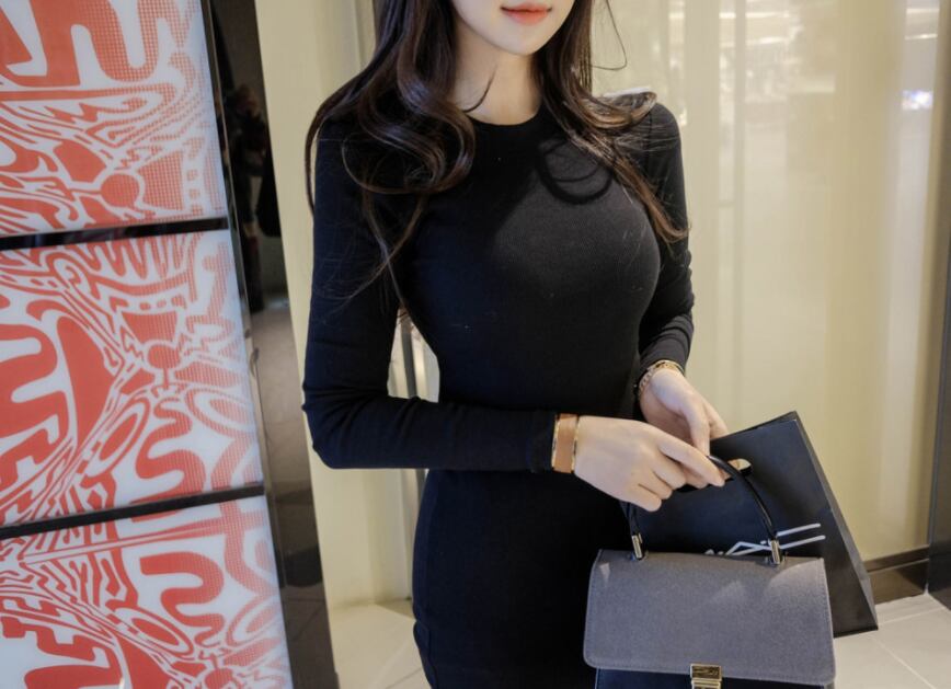 【dress】韓流スタイル気質満点長袖ラウンドネック体型カバーマーメイドワンピース G2416