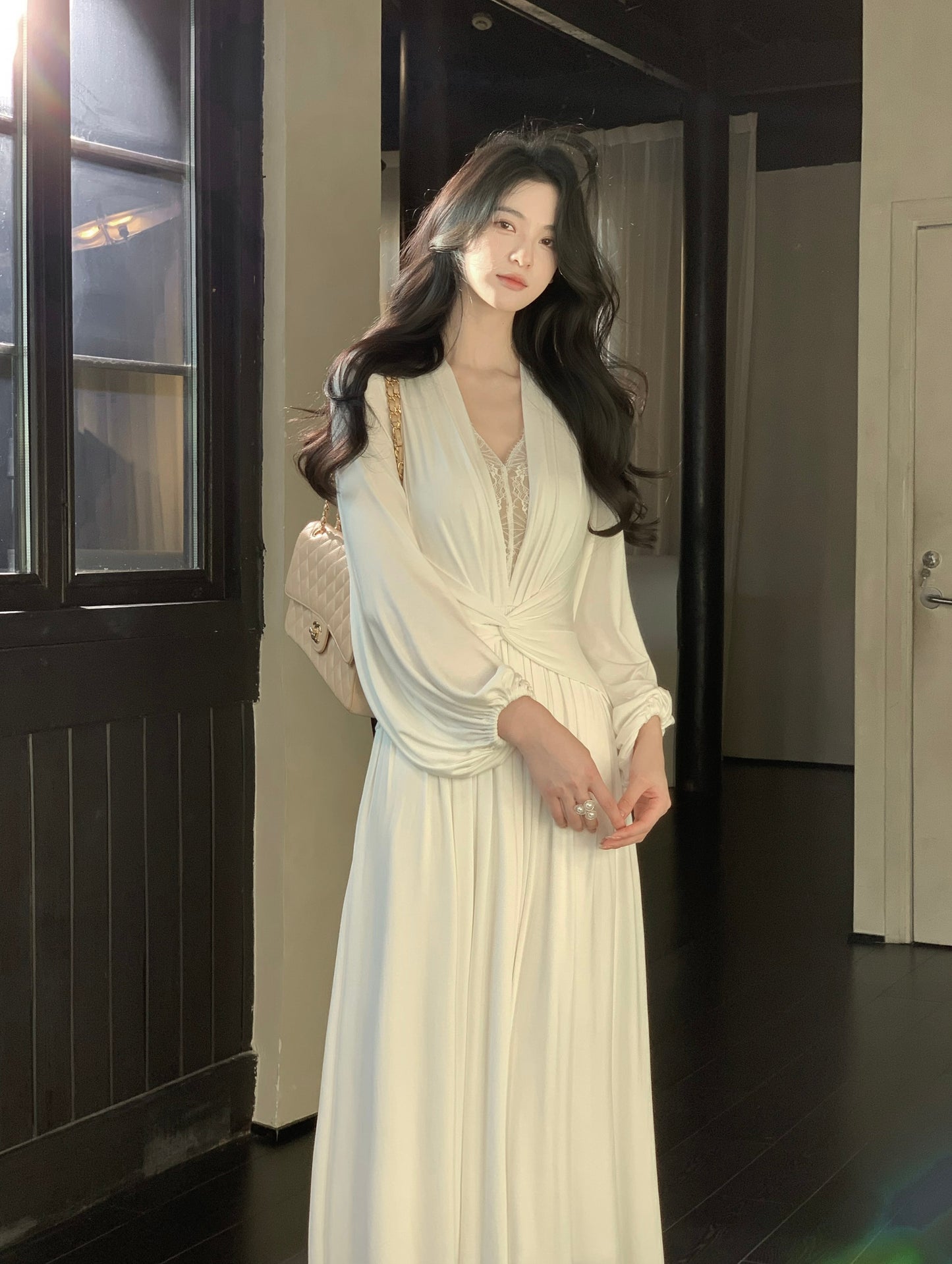 【dress】レースドッキングロングワンピース　N3450