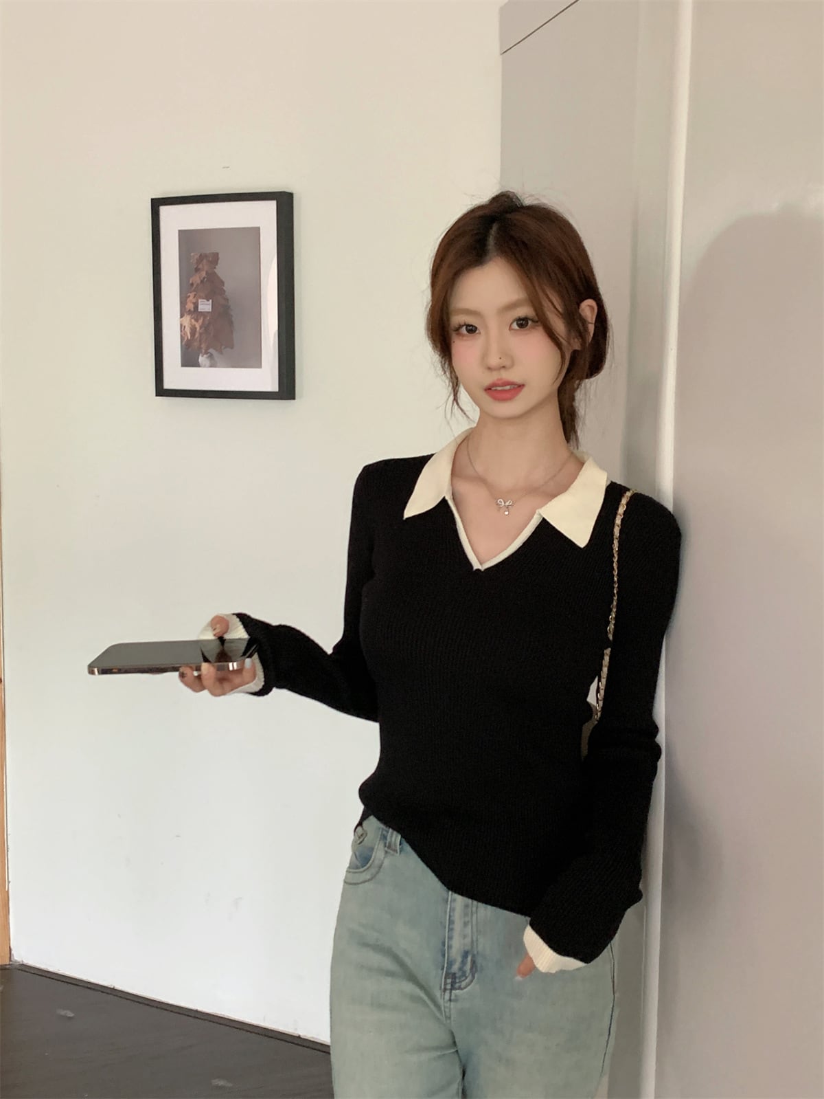 【tops】POLOネックニットトップス　M28677
