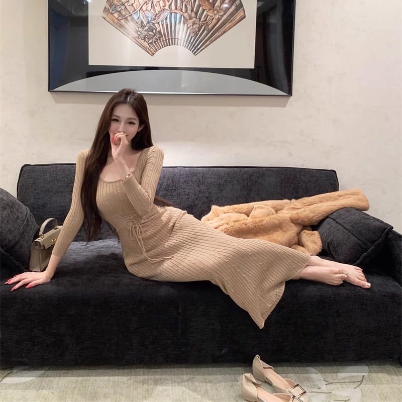 【dress】ロングニットワンピース Q7601