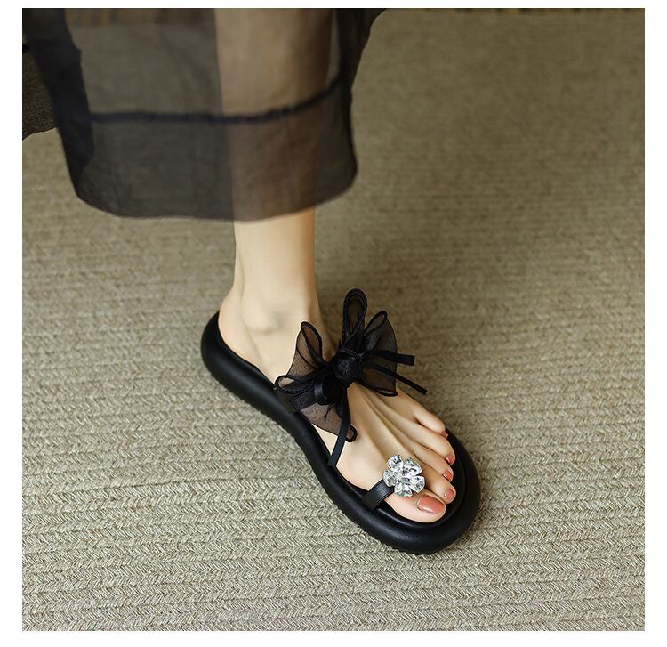 【shoes】気質溢れる♪2色韓国風INS風超人気履きやすいキレー目メッシュ蝶々結びサンダルスリッパF2845